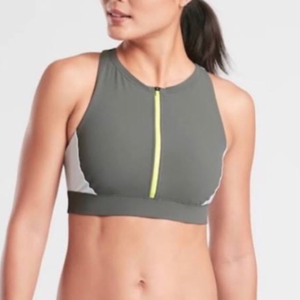 Athleta color block zip front bikini top.